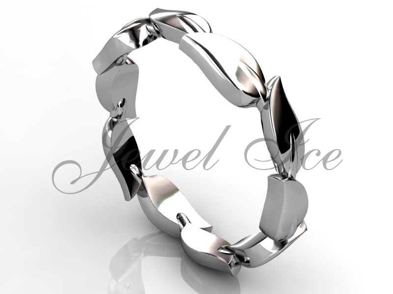 Floral Wedding Band - Platinum Unusual Unique Leaf and Vine Floral Wedding Band