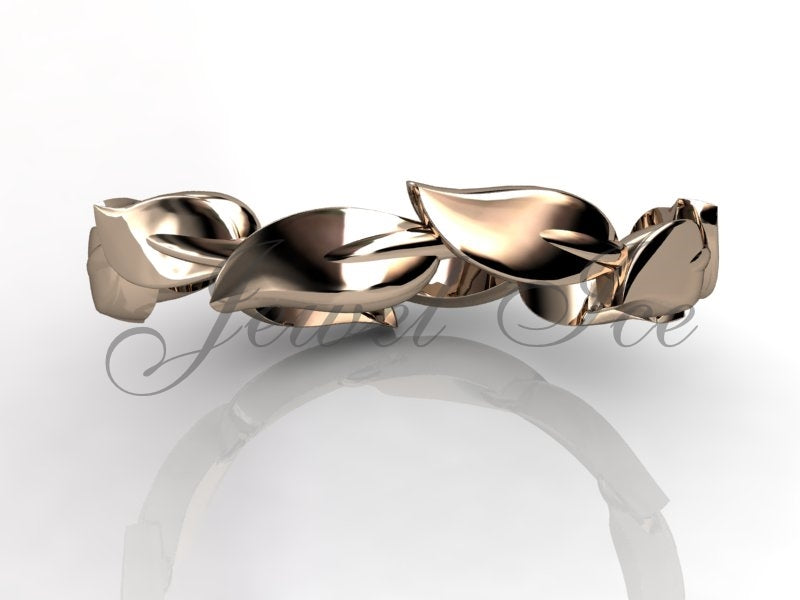 Floral Wedding Band - 14k Rose Gold Unusual Unique Leaf and Vine Floral Wedding Band