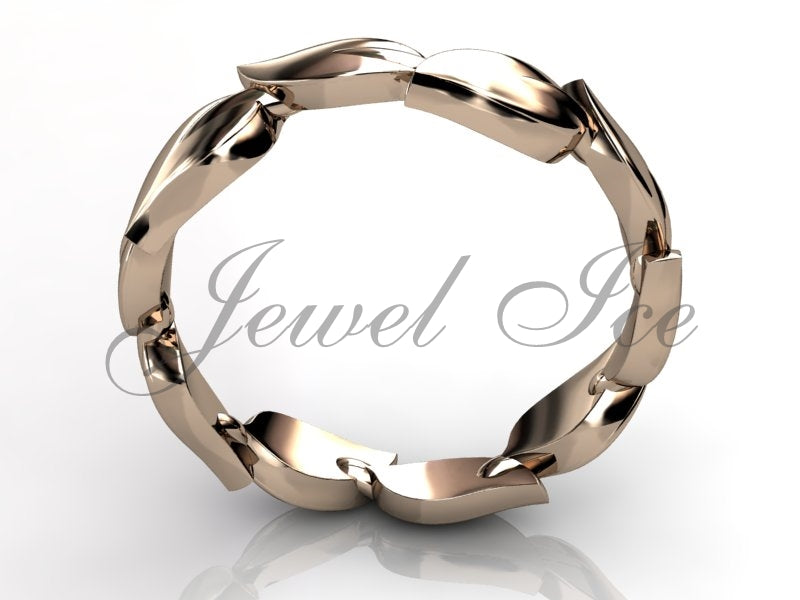 Floral Wedding Band - 14k Rose Gold Unusual Unique Leaf and Vine Floral Wedding Band
