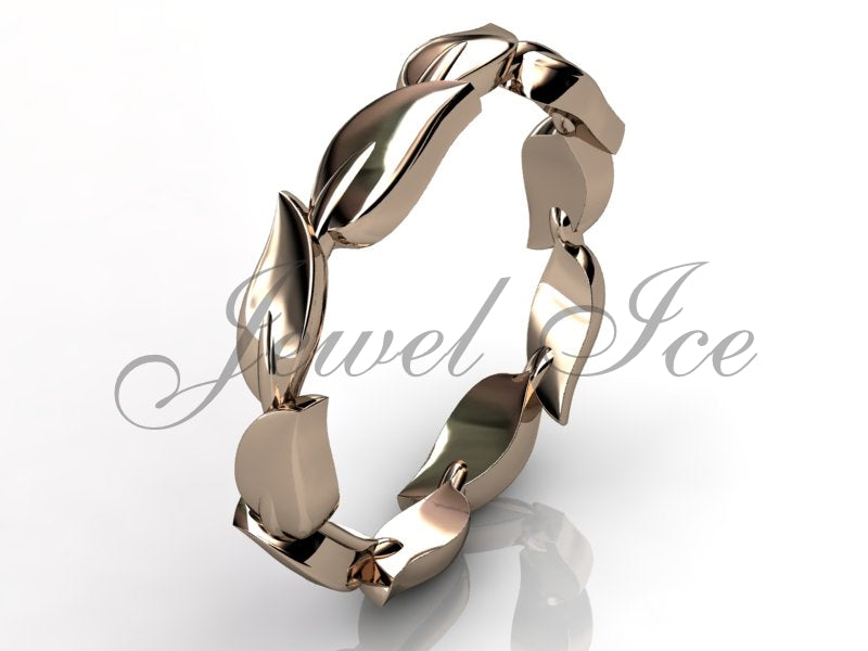 Floral Wedding Band - 14k Rose Gold Unusual Unique Leaf and Vine Floral Wedding Band