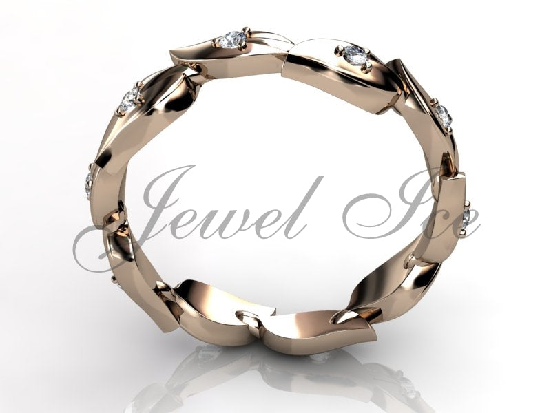 14k Rose Gold Floral Wedding Band – Leaf & Vine Diamond Design