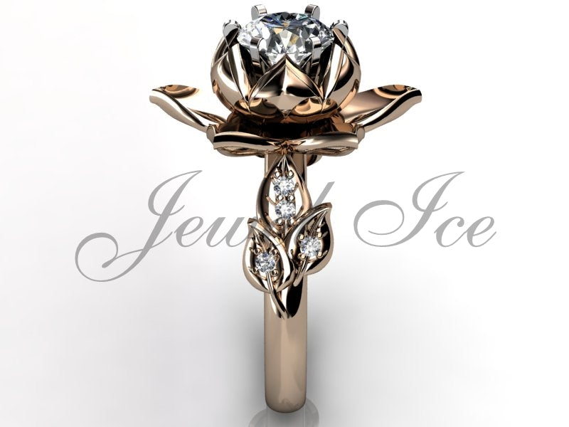 Lotus Flower Engagement Ring - 14k Rose Gold Diamond Unique Lotus Flower Engagement Ring, Lotus Flower Ring, Lotus Ring