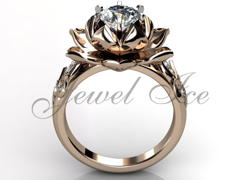 Lotus Flower Engagement Ring - 14k Rose Gold Diamond Unique Lotus Flower Engagement Ring, Lotus Flower Ring, Lotus Ring